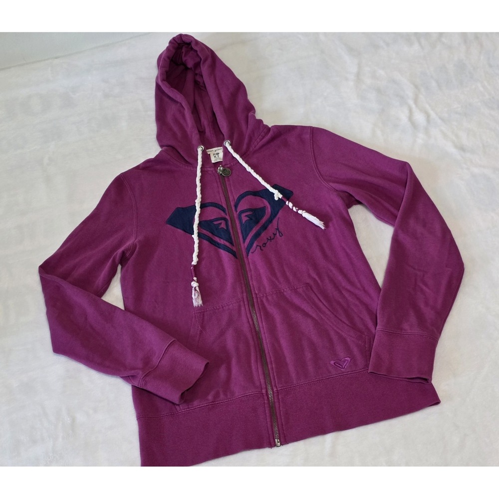 Roxy Vintage Y2K Womens Small zip up hoodie embroidered logo rope hood pulls